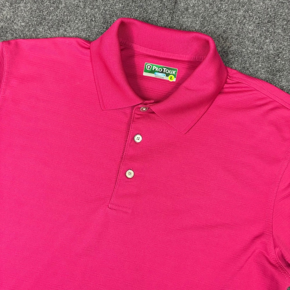 Pro Tour CoolPlay Mens Large Pink Short Sleeve Golf Polo Shirt Performance Top
